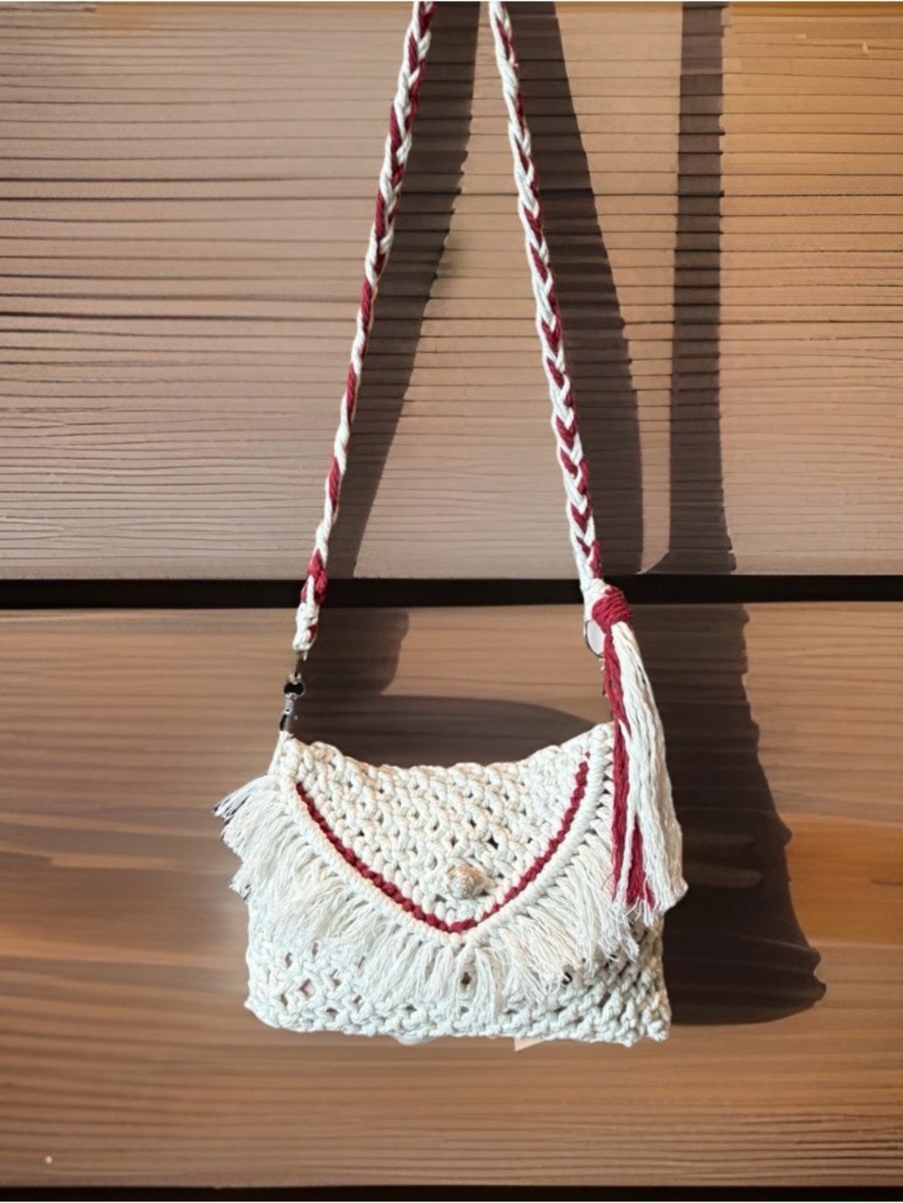 Handmade Boho Macramé Envelope Crossbody w/detachable Straps for Clutch w/Tassel - Picture 3 of 8